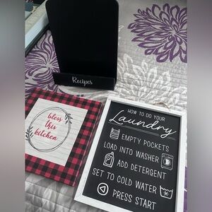 Plaid Kitchen Sign with Black and White Laundry Sign Set